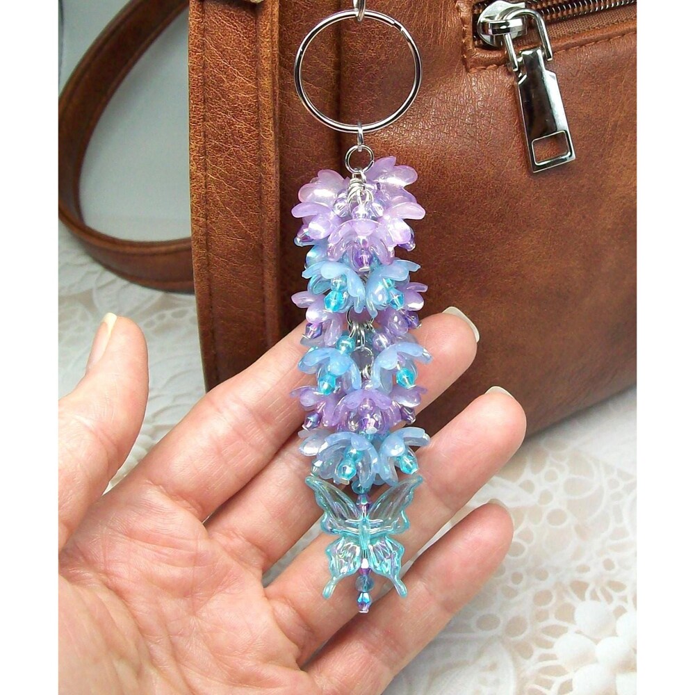 Hand Beaded Purse Charm, Boho Floral Keychains, Artisan Crafted Handbag Accessor